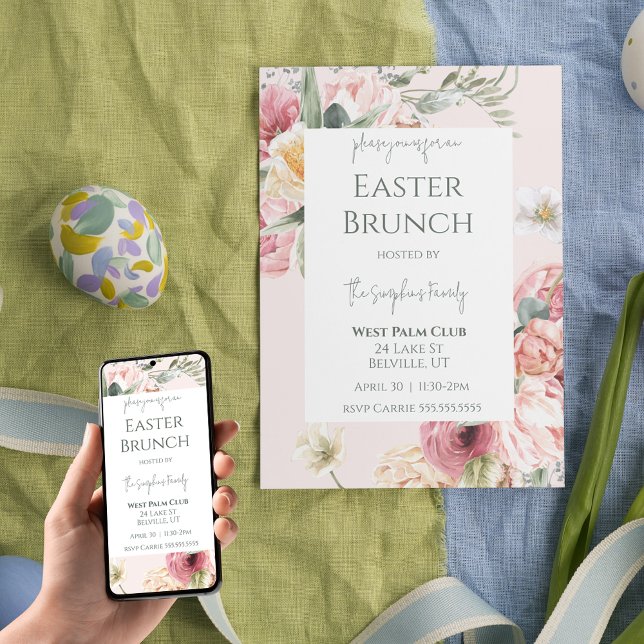 Elegant Watercolor Floral Easter Brunch Invitation (Elegant Watercolor Floral Easter Brunch Invitation
)