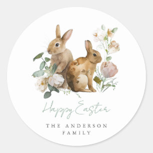Elegant Watercolor Floral Easter Classic Round Sticker