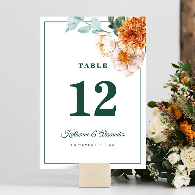 Elegant Watercolor Floral Emerald Green Wedding Table Number (Creator Uploaded)