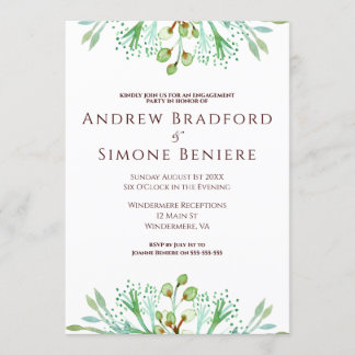 Elegant watercolor floral engagement party invitation