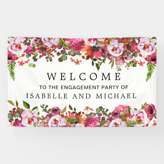Elegant Watercolor Floral Engagement Party Welcome Banner Zazzle Com