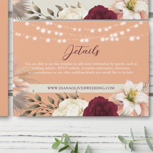 Elegant Watercolor Floral Fall Wedding Details Enclosure Card