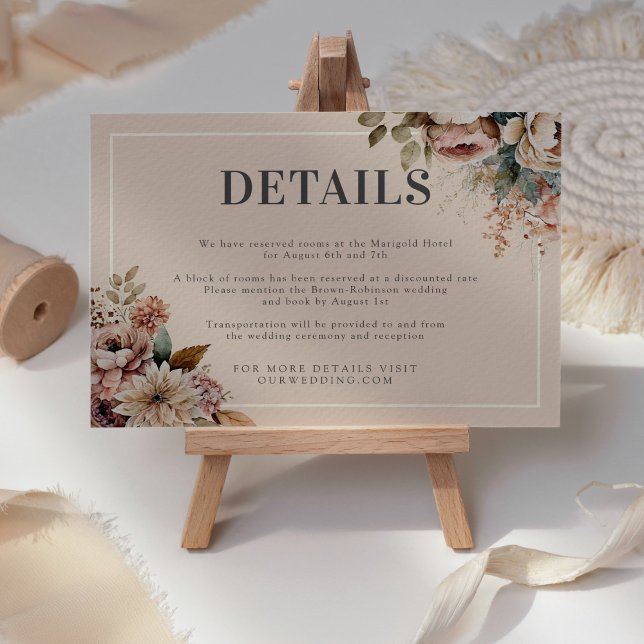 Elegant Watercolor Floral Fall Wedding Details Enclosure Card (Creator Uploaded)