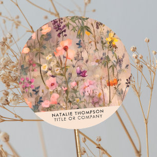 Elegant Watercolor Floral Feminine Small Business Classic Round Sticker