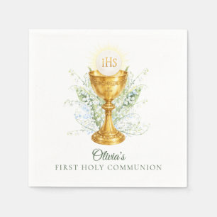 Elegant Watercolor Floral First Holy Communion Napkins