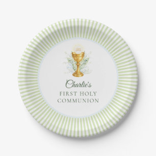 Elegant Watercolor Floral First Holy Communion Paper Plates