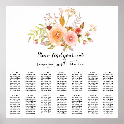 Elegant Watercolor Floral Foliage Seating Chart