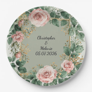 Elegant Watercolor Floral Frame  Paper Plates
