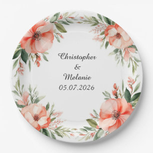 Elegant Watercolor Floral Frame Paper Plates