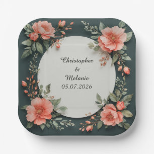 Elegant Watercolor Floral Frame Paper Plates