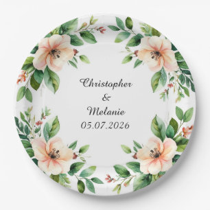 Elegant Watercolor Floral Frame  Paper Plates