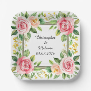 Elegant Watercolor Floral Frame Paper Plates
