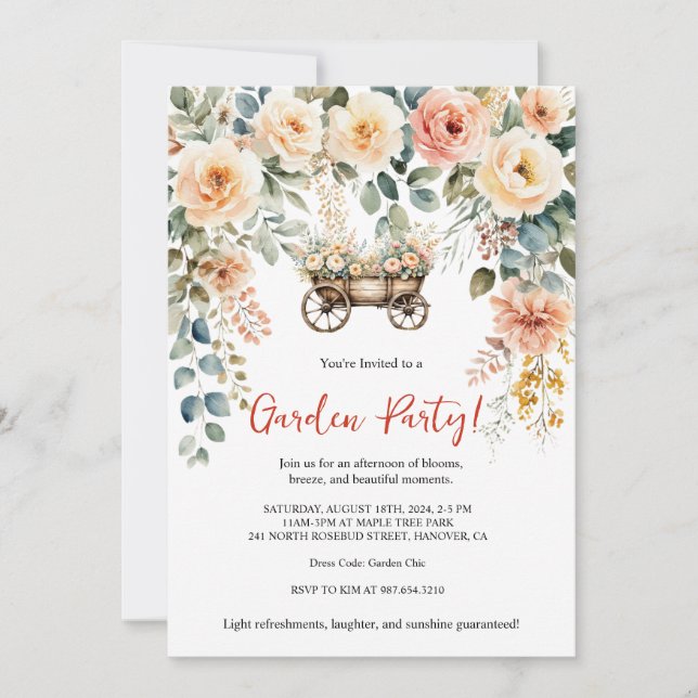 Elegant watercolor floral garden party invitation (Front)