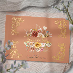Elegant Watercolor Floral Garden Wedding Gold Foil Guest Book
