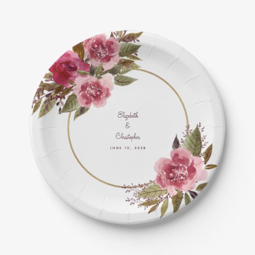 Elegant Watercolor Floral Geometric Wedding Decor Paper Plates
