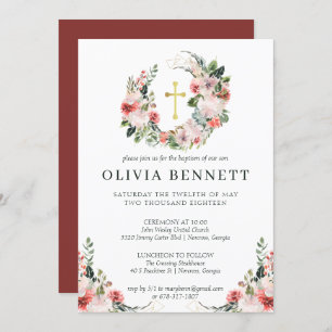 Elegant Watercolor Floral Girl Baptism Invitation
