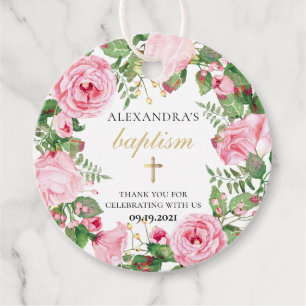 Elegant Watercolor Floral Girl Baptism Thank You Favor Tags