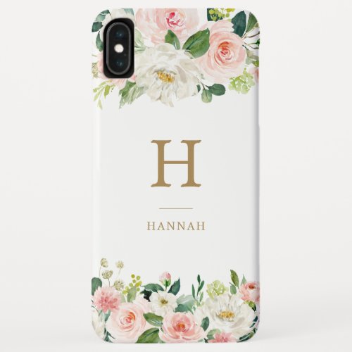 Elegant Watercolor Floral Girly Monogram iPhone XS Max Case