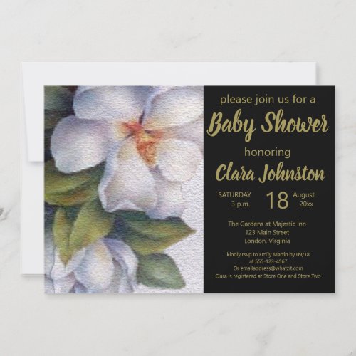 Elegant Watercolor Floral Gold Text Baby Shower In Invitation