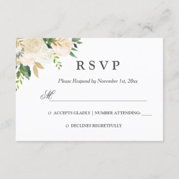 Elegant Watercolor Floral Gold Wedding Rsvp by LittleBayleigh at Zazzle
