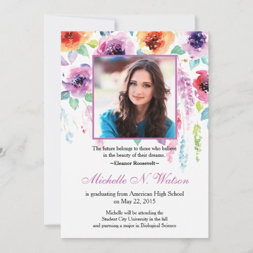 Elegant Watercolor Floral Graduation Announcement
