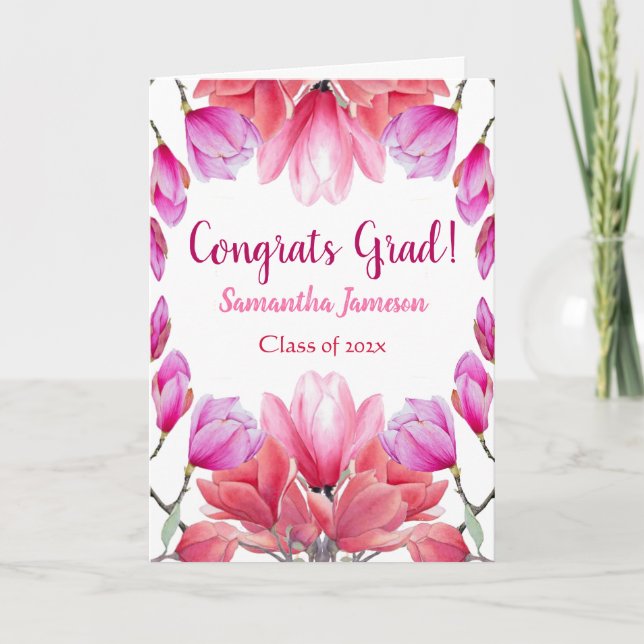 Elegant Watercolor Floral Graduation Graduate Card (Front)