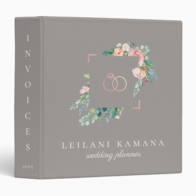 Elegant Watercolor Floral Gray 3 Ring Binder (Front/Spine)