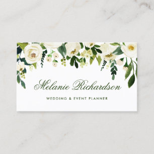 Elegant Watercolor Floral Green White Business Card