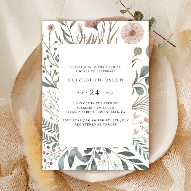 Elegant Watercolor Floral Greenery Bridal Shower Invitation (Creator Uploaded)