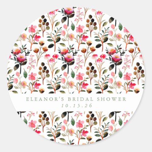 Elegant Watercolor Floral Greenery Custom Wedding  Classic Round Sticker