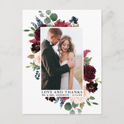 Elegant Watercolor Floral Greenery Love Thanks Postcard