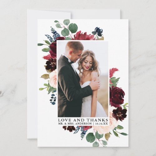 Elegant Watercolor Floral Greenery Love Thanks Thank You Card