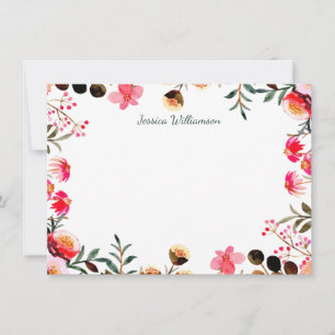 Elegant Watercolor Floral Greenery Personalized Note Card