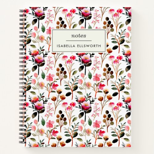 Elegant Watercolor Floral Greenery Personalized Notebook