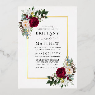 Elegant Watercolor Floral Greenery Wedding Gold Foil Invitation