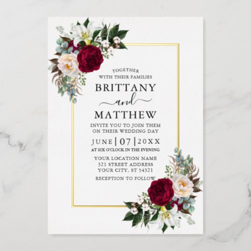 Elegant Watercolor Floral Greenery Wedding Gold Foil Invitation