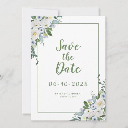 Elegant Watercolor Floral Greenery Wedding Green Save The Date