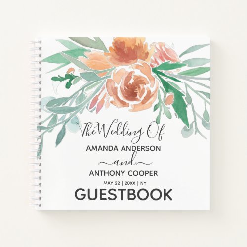 Elegant watercolor floral guest book notebook