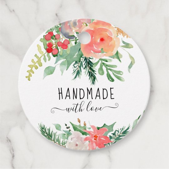 elegant watercolor floral handmade with love favor tags Zazzle com