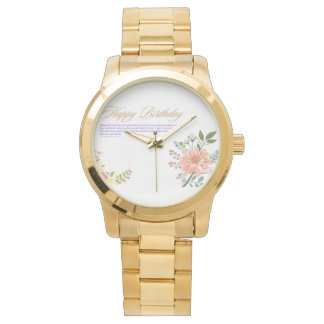 Elegant Watercolor Floral Happy Birthday Greeting Watch