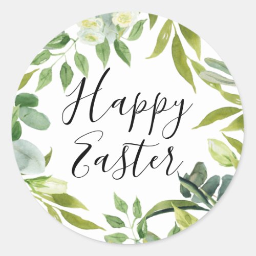 Elegant Watercolor Floral Happy Easter Classic Round Sticker