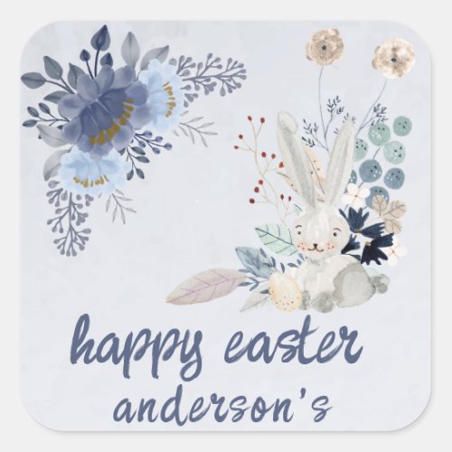 Elegant Watercolor Floral_ Happy Easter  Square St Square Sticker