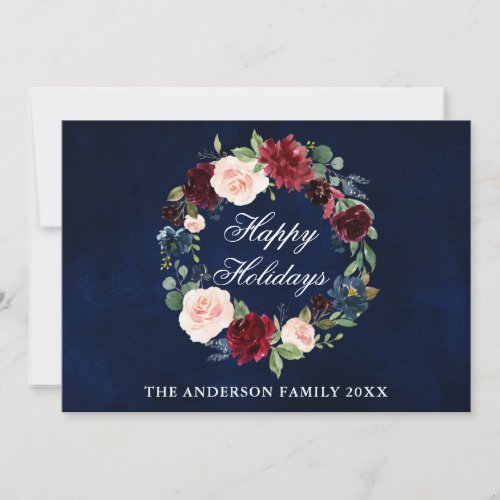 Elegant Watercolor Floral Happy Holidays Holiday Card