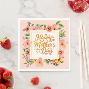 Elegant Watercolor Floral Happy Mother’s Day Napkins