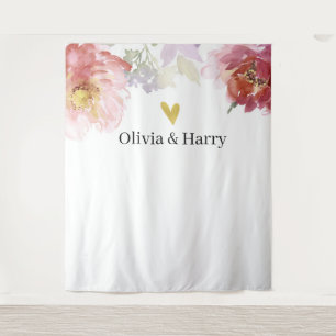 Elegant Watercolor Floral Heart Wedding Backdrop