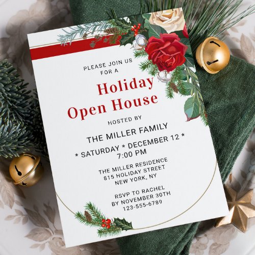 Elegant Watercolor Floral Holiday Open House Invitation