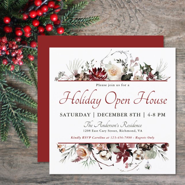 Elegant Watercolor Floral Holiday Open House Invitation (Creator Uploaded)