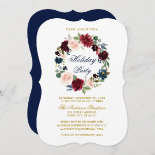 Elegant Watercolor Floral Holiday Party Bracket B Invitation