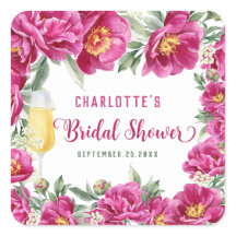 Elegant Watercolor Floral Hot Pink Bridal Shower