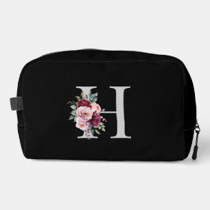 Elegant Watercolor Floral Initial Name Monogram Dopp Kit